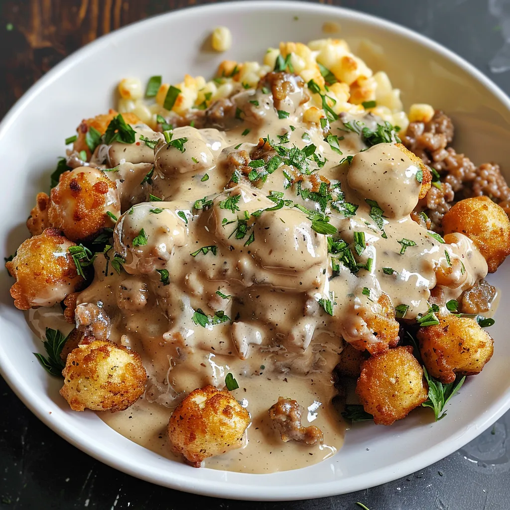 Tater Tot Breakfast Bowl with Sausage Gravy