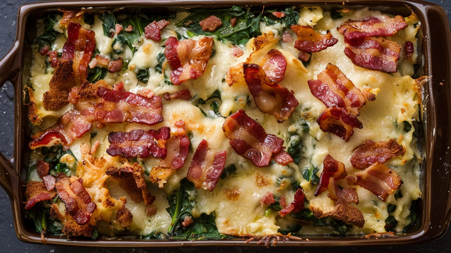 Cheesy Bacon Spinach Casserole