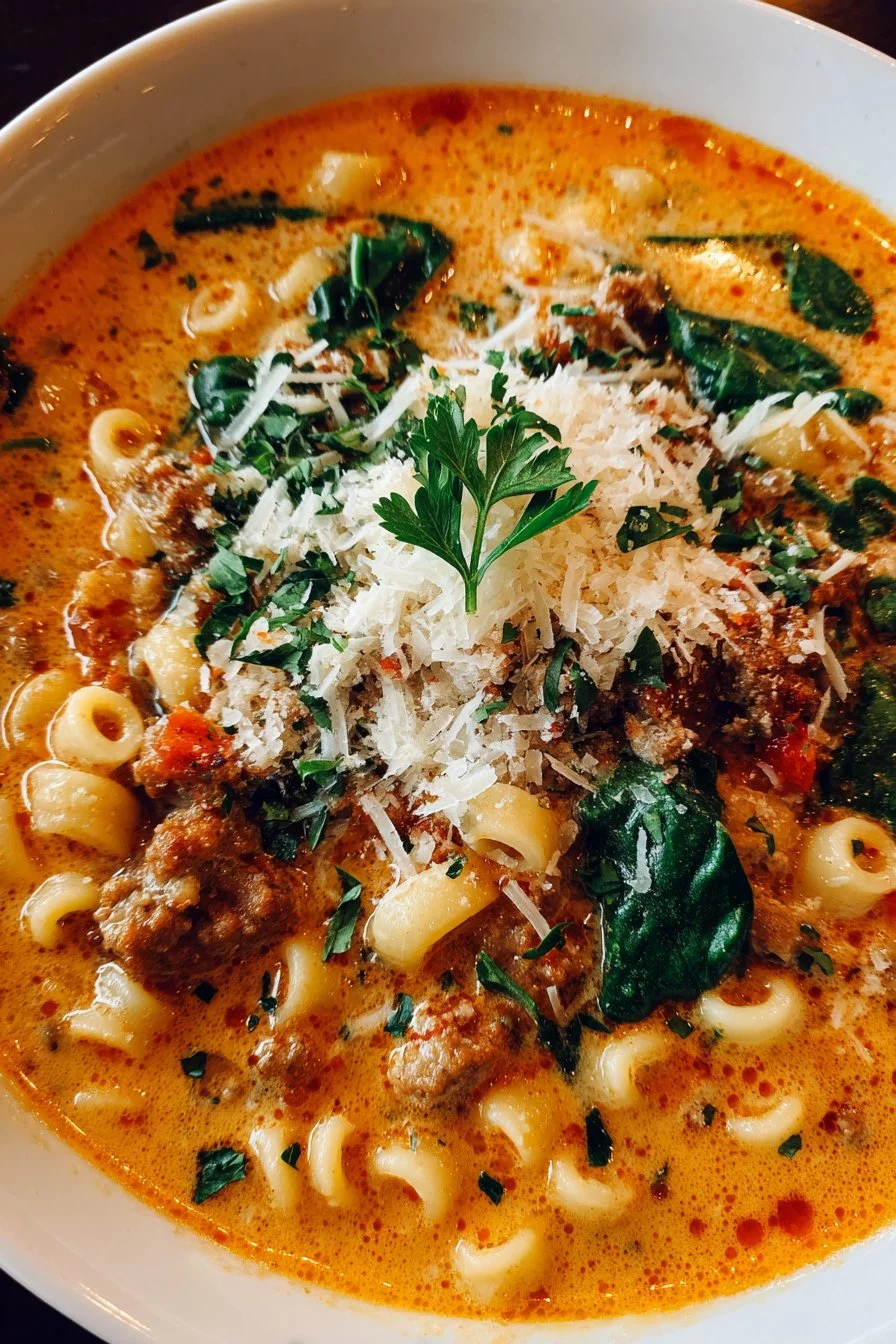 Creamy Parmesan Italian Sausage Ditalini Soup