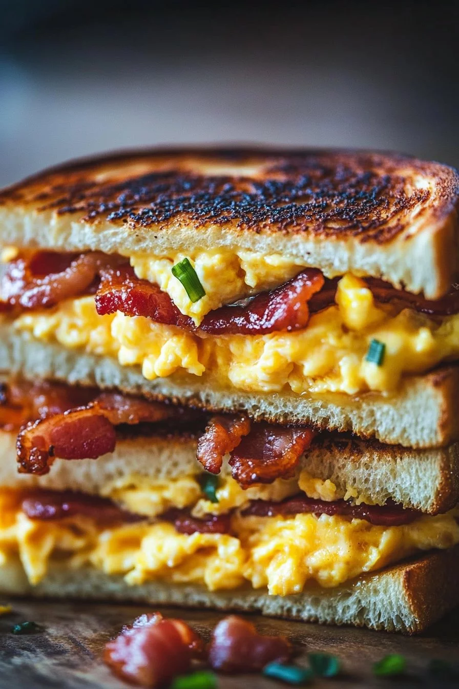 Ultimate Breakfast Grilled Cheese with Scrambled Eggs and Bacon