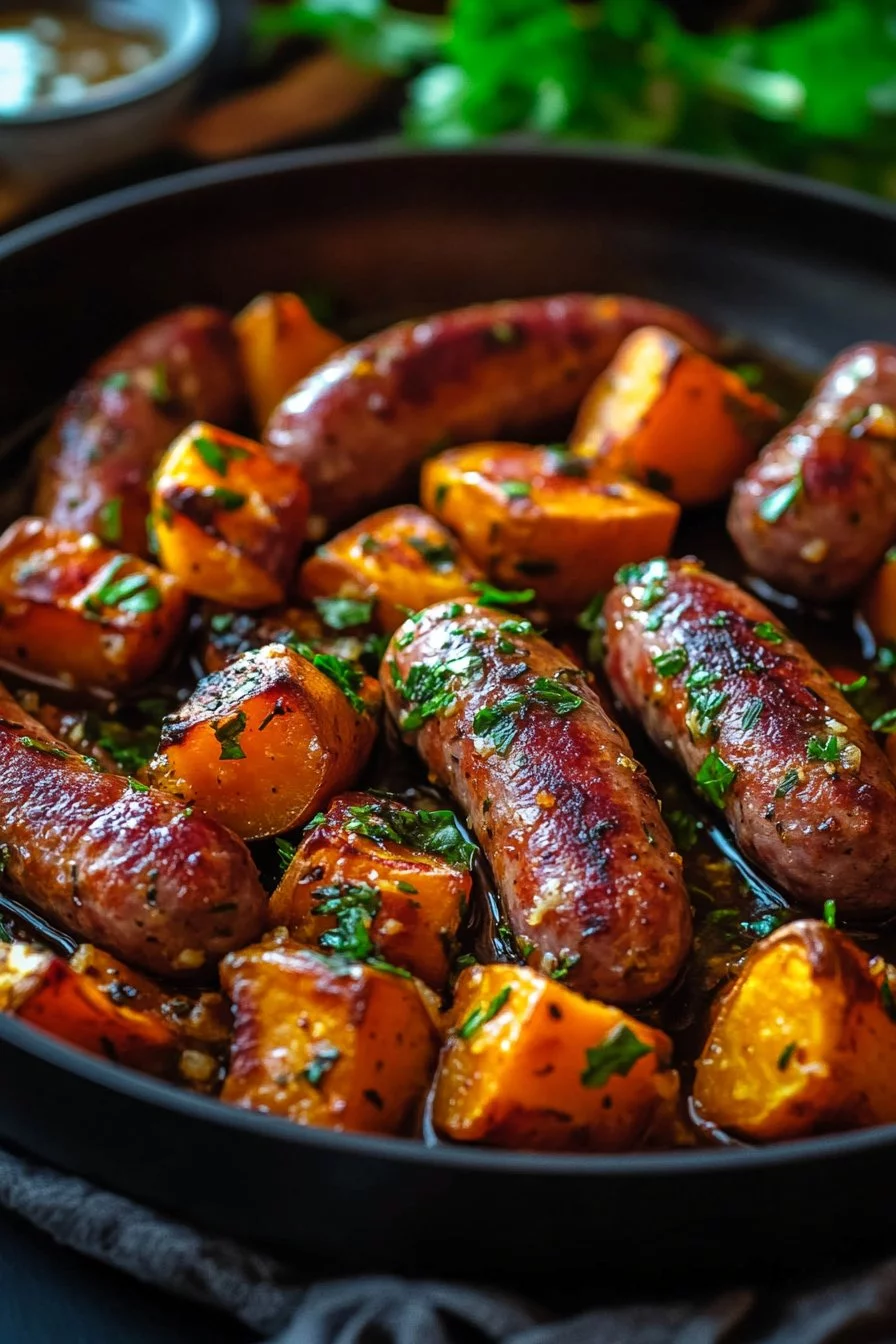 Sausage and Sweet Potatoes with Honey Garlic Sauce