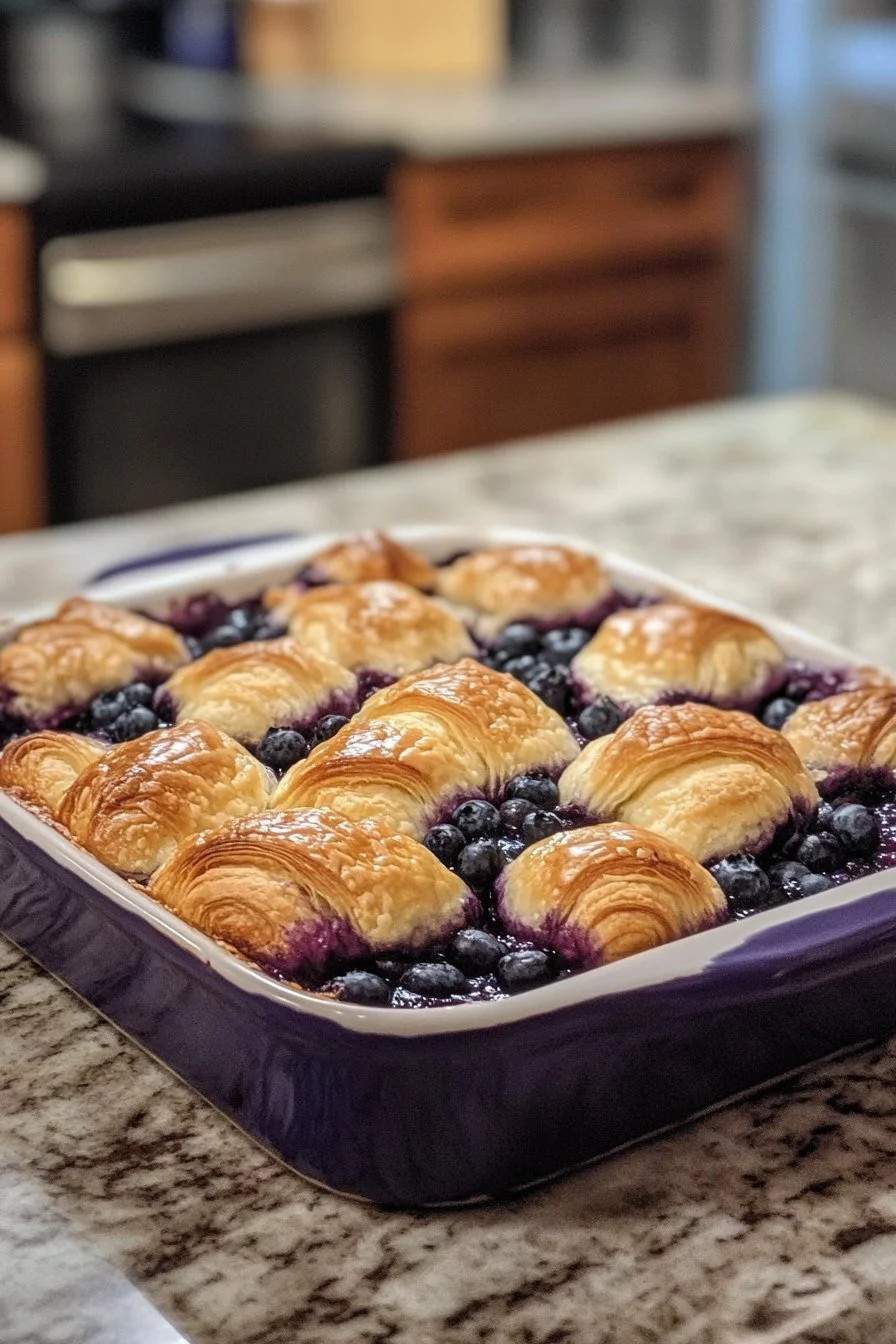 Blueberry Cream Cheese Croissant Casserole
