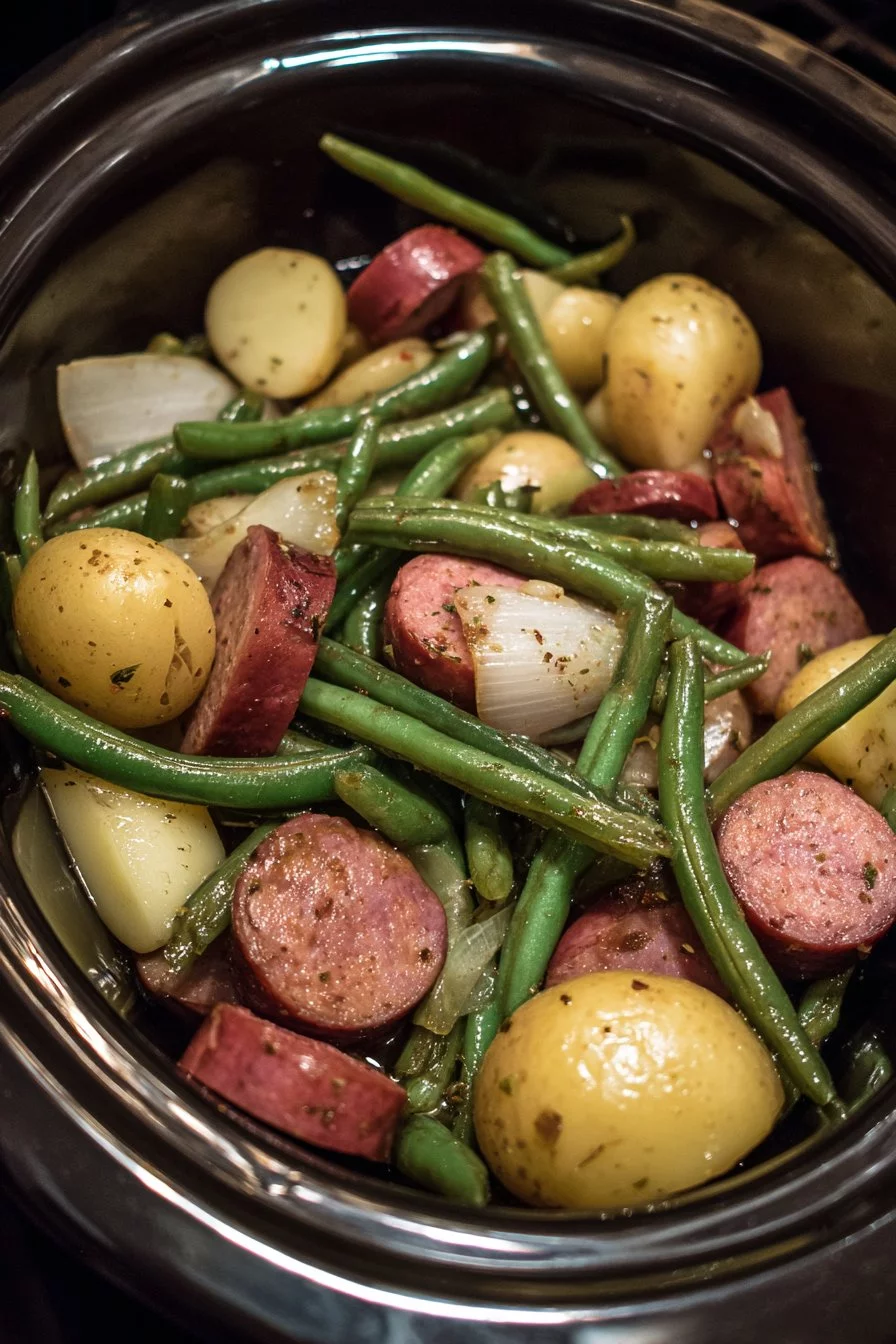 Crockpot Kielbasa and Green Beans