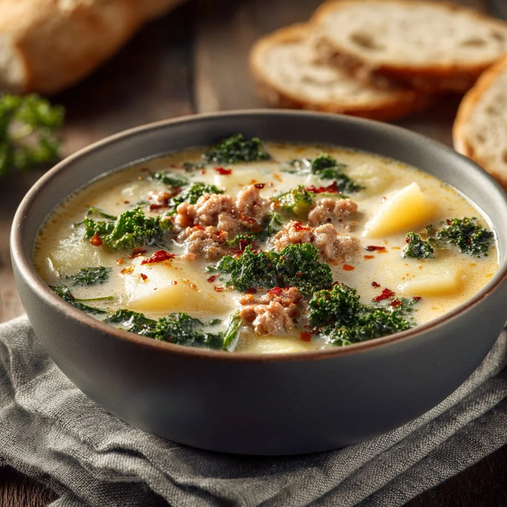 Delicious bowl of hearty Tuscan Soup with vegetables and herbs