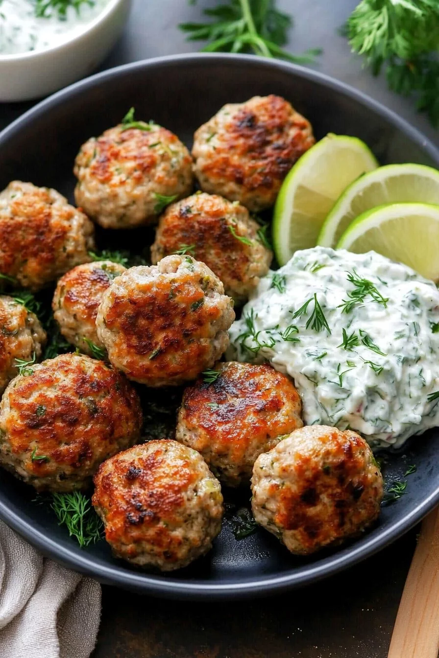 Baked Greek Turkey Meatballs with Tzatziki Sauce
