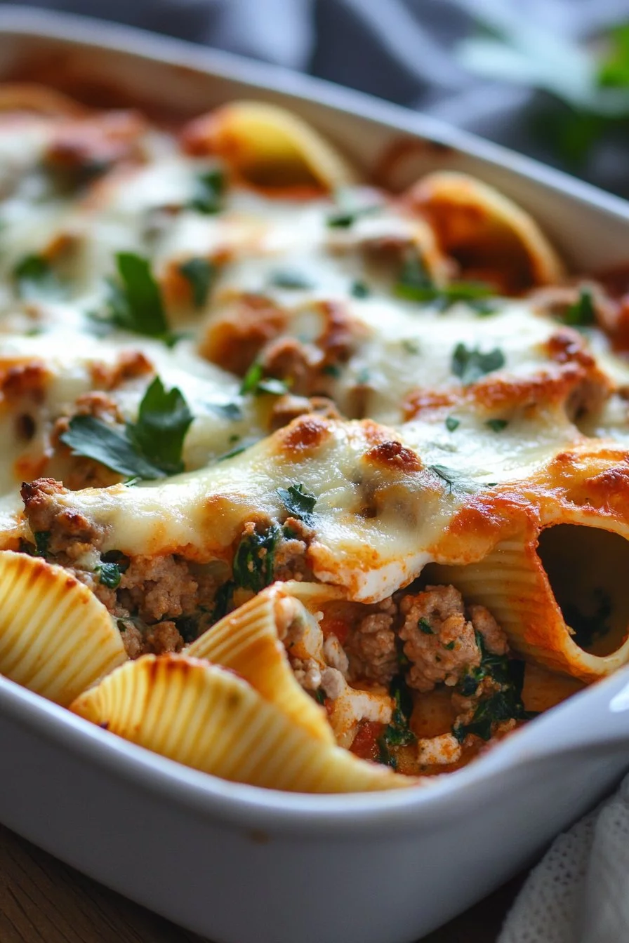 Healthy Stuffed Shells with Ground Turkey and Spinach