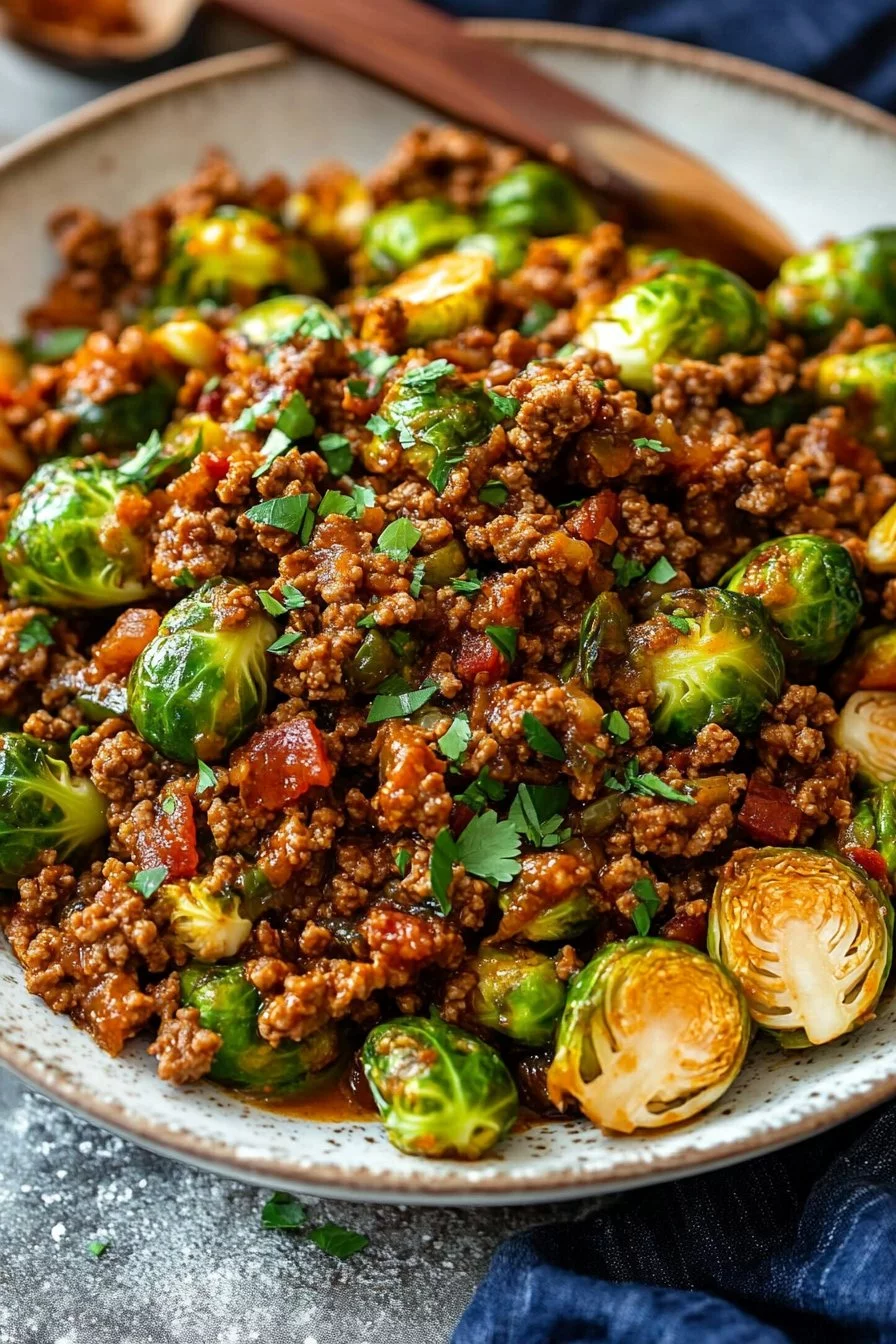 Sweet Chili Ground Beef and Brussels Sprouts
