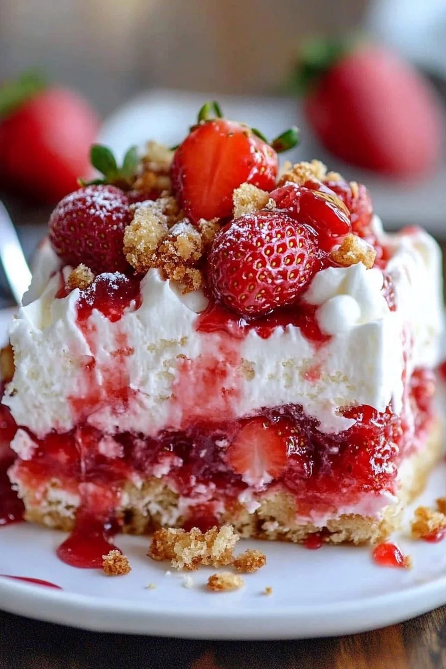 Strawberry Crunch Poke Cake