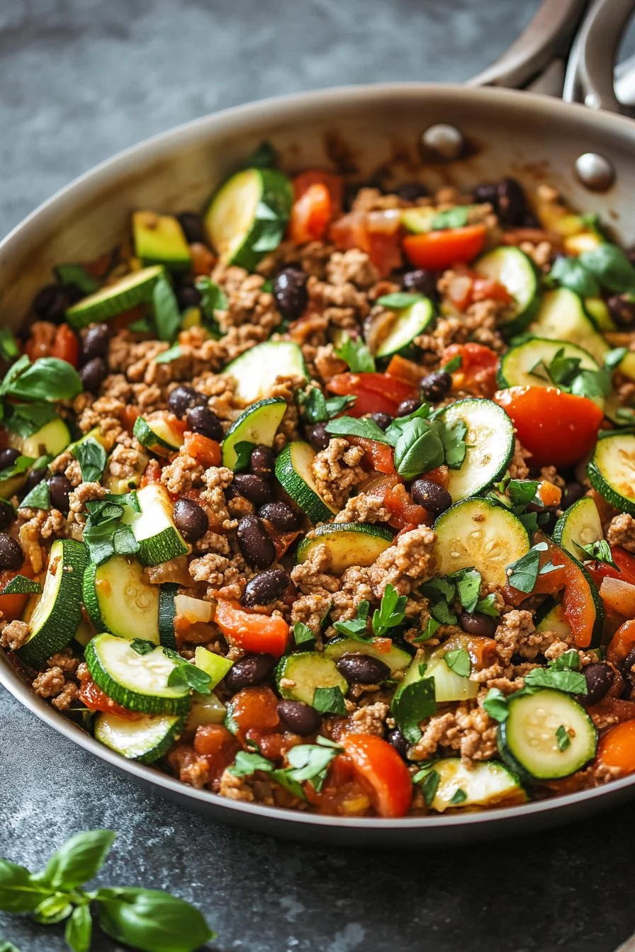Ground Turkey Skillet with Zucchini, Black Beans, and Tomatoes