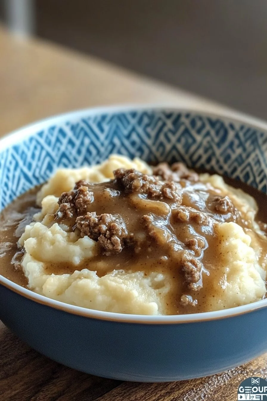 Ground Beef and Gravy Over Mashed Potatoes