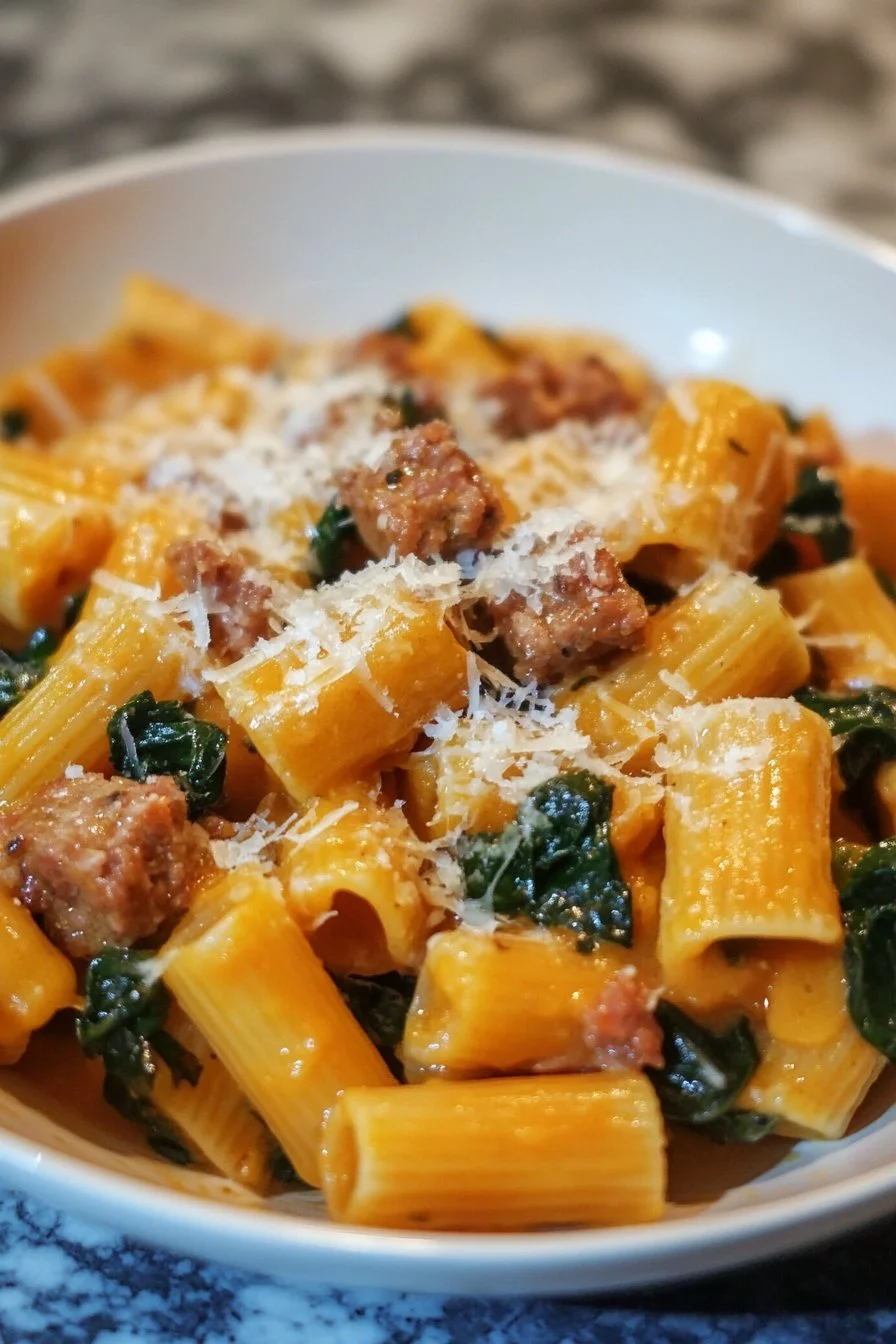 Creamy Butternut Squash Pasta with Sausage and Spinach